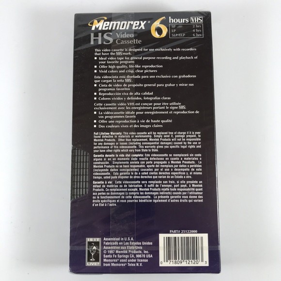 Blank VHS Video Tape Memorex High Standard T-120 6 Hours New Sealed - Picture 6 of 6